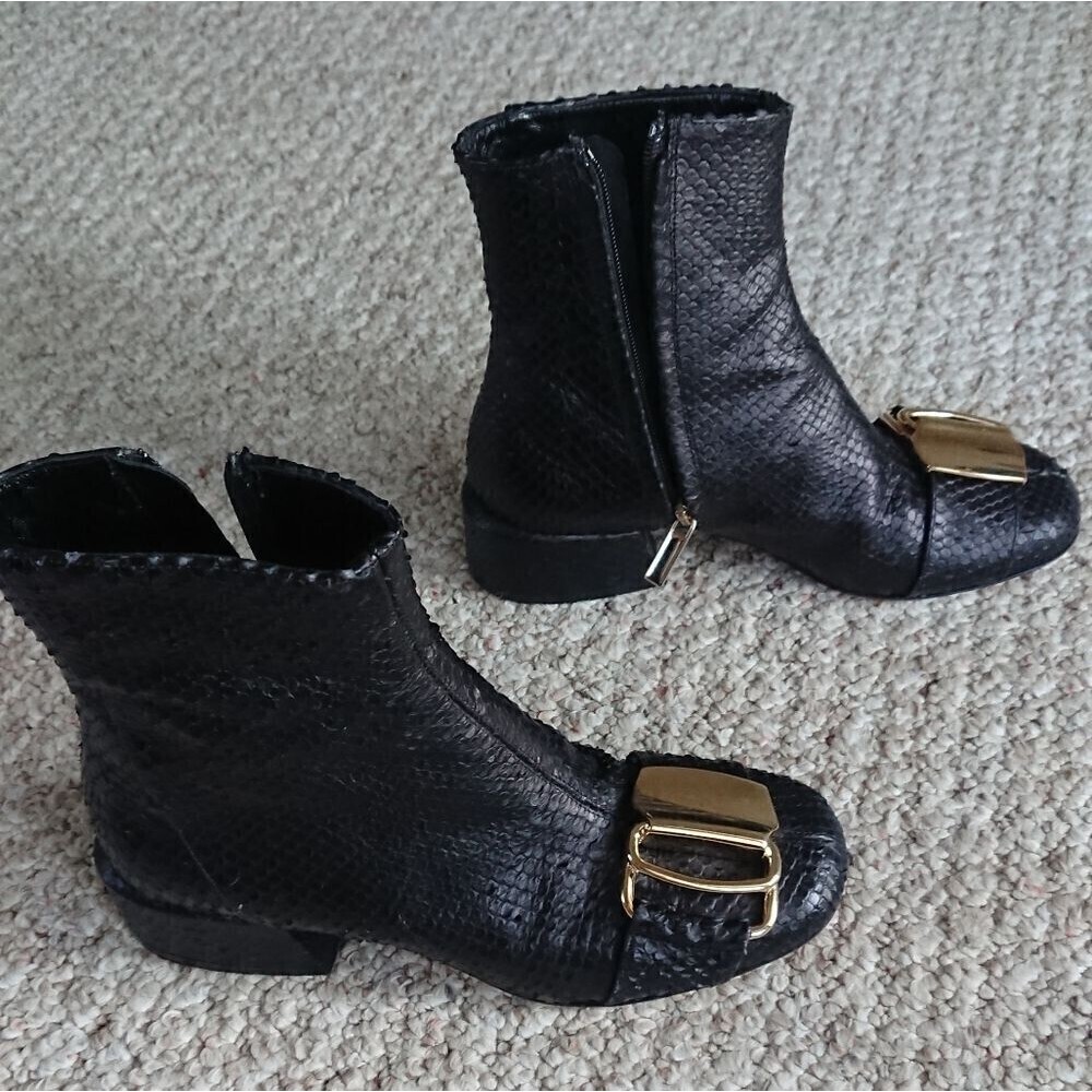 TIBI Wyatt embossed Buckle leather ankle Booties In Black size 5.5